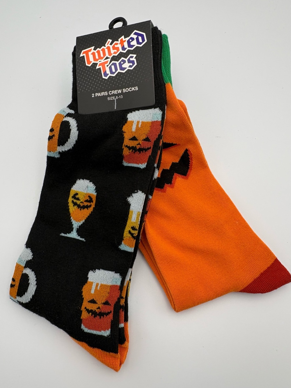 Twisted Toes Orange & Black Halloween Crew Socks - Pumpkin Beer Motif